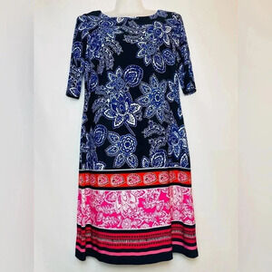 Eliza J Blue Pink Floral Shift Dress Size 2 Office Formal